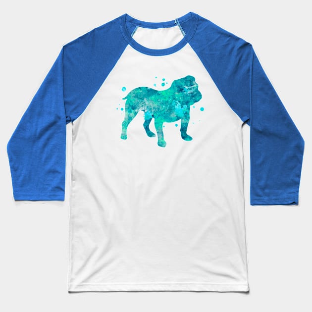 Turquoise English Bulldog Watercolor Painting Baseball T-Shirt by Miao Miao Design